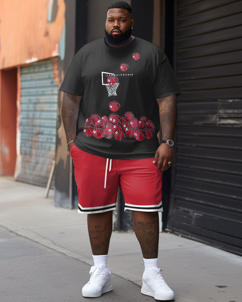 Casual Big & Tall Men's T-shirt & Shorts 2-Piece Set with Basketball Print