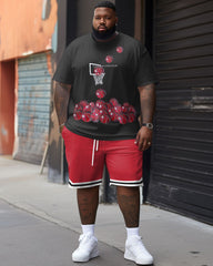 Casual Big & Tall Men's T-shirt & Shorts 2-Piece Set with Basketball Print