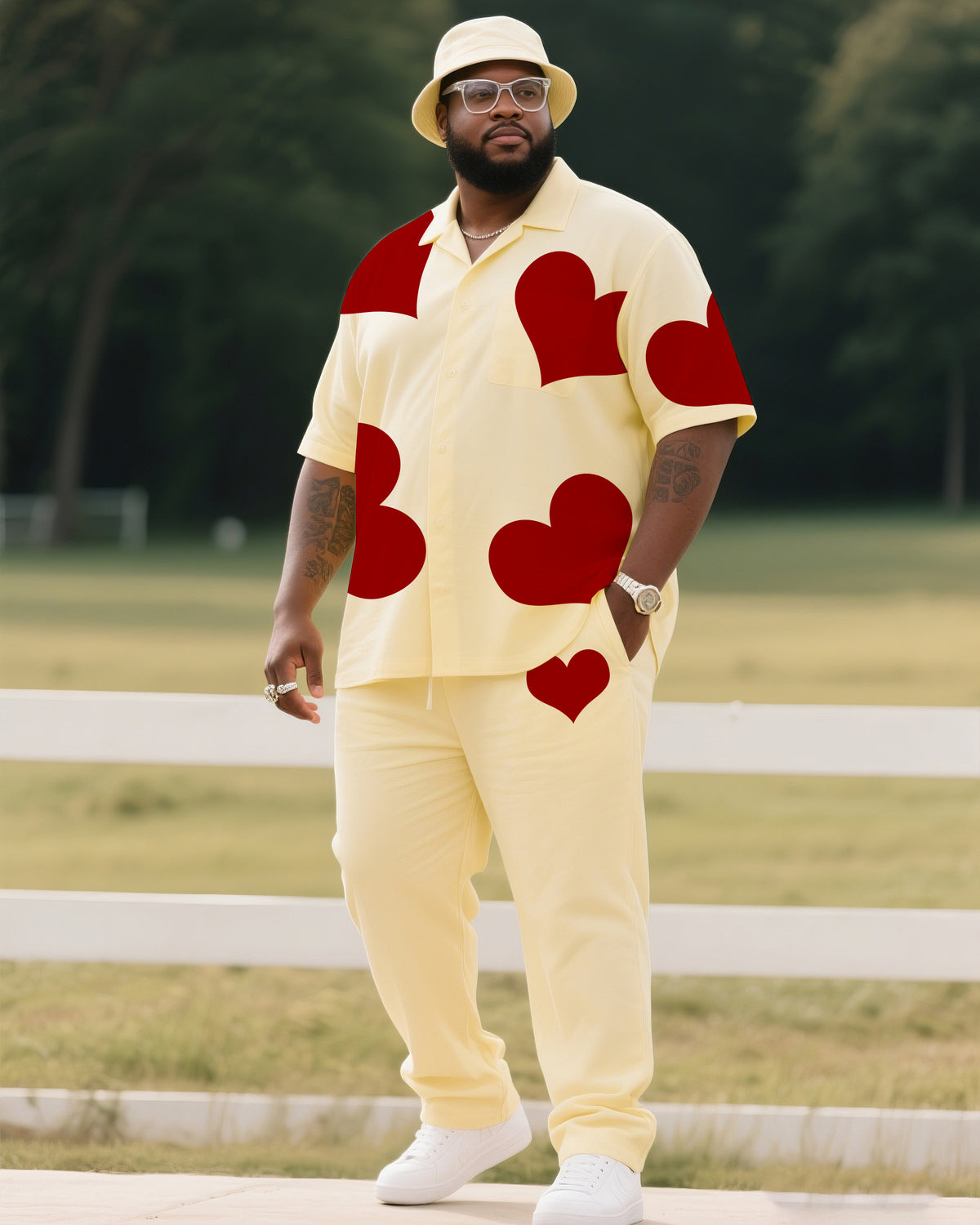 Big Boys Valentine's Day Red Love Printed Short Sleeve Shirt Trousers Suit