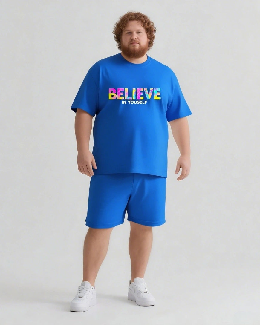 Believe In Yourself Not Their Noise Men's Big and Tall Simple Lettering Short Sleeve T-shirt Shorts Set