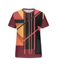Men's Plus Size Daily Casual Black Red Orange Stitching Geometric Print Henry Collar Button Short Sleeve T-Shirt