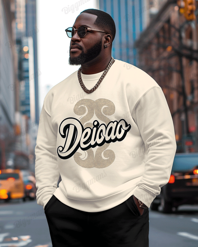 Men's Plus Size Street Fashion Daily Ethnic Letter Print Casual Long Sleeve Sweatshirt