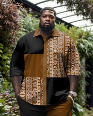 Men's Plus Size Totem Color Block Contrast Long Sleeve Shirt Trousers Suit