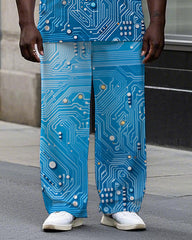 Men's Big and Tall Technology Circuit All Over Printed Short Sleeve T-shirt Pants Set