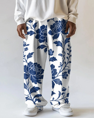 Big and Tall Men's Versatile Retro Flower Printed Daily Casual Pocket Pants
