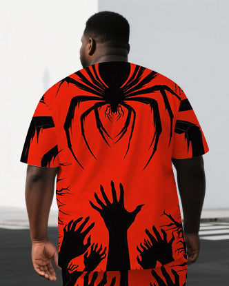 Big & Tall Men's Punk Style Spider & Hand Back Print Outdoor Summer Short-Sleeve T-shirt 2-Piece Set