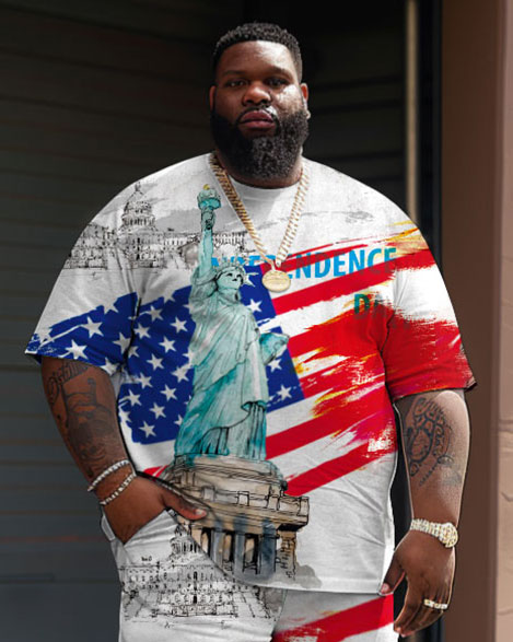 Men's Plus Size Independence Day Flag Statue Of Liberty Print Large Men's Suit