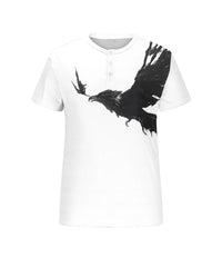 Big & Tall Men's Black And White Eagle Print Henry Collar Button Short Sleeve Tee