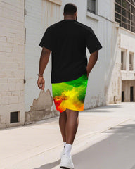 Men's Plus Size Juneteenth Letter Print Round Neck Short Sleeve T-Shirt Shorts Suit