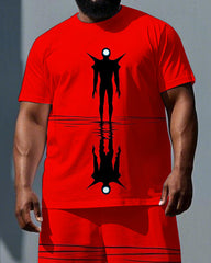 Men's Big & Tall Punk Style Alien Reflection Print Casual Short-Sleeve T-shirt and Shorts Set