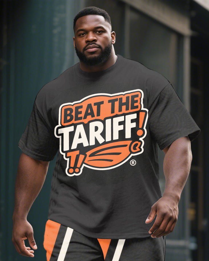 Big Men's Casual Street Style BEAT THE TARIFF Printed Short Sleeve T-Shirt Shorts Suit