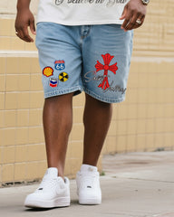 Big & Tall Men's Fashion Street Faith Jesus Short Sleeve T-Shirt Shorts Denim Suit