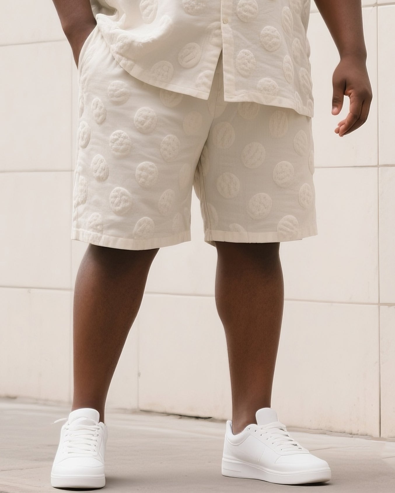 Big & Tall Men's Summer Daily Leisure Dot 3D Steel Print Short Sleeve Shirt Shorts Suit