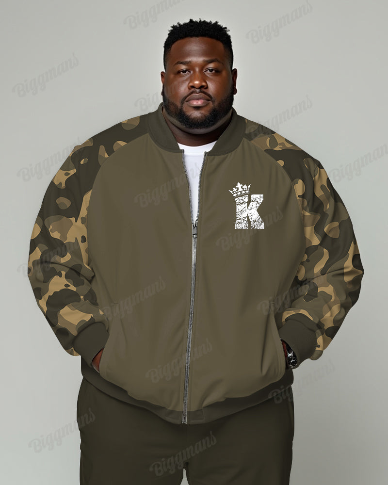 Men's Daily Casual Camouflage Colorblock K Letter Print Plus Size Long Sleeve Jacket