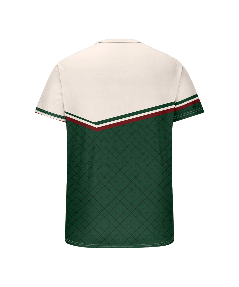 Men's Plus Size Daily Casual Green Stripe Alphabet Print Henry Collar Button Short Sleeve T-Shirt