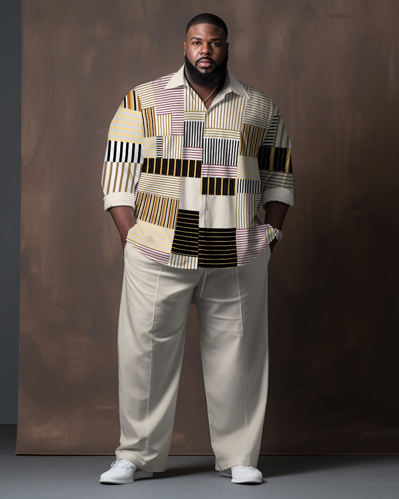 Big Men's Color Block Stitching Gradient Long Sleeve Walking Set