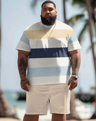Men's Big & Tall Hawaiian Simple Stripe Print T-Shirt Shorts Set