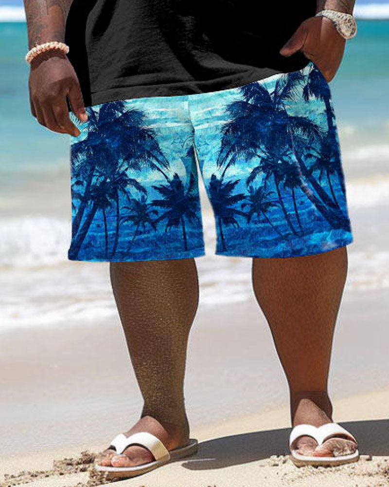 Men's Big & Tall Hawaiian Patchwork Gradient Coconut Tree Print T-Shirt Shorts Set