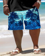 Men's Big & Tall Hawaiian Patchwork Gradient Coconut Tree Print T-Shirt Shorts Set