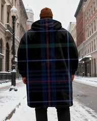 Big & Tall Men's Classic Geometric Plaid Printed Velvet Thickened Long Hooded Coat