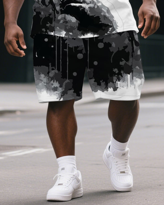 Big & Tall Men's Thinking Gorillas Music Print Casual Street Short-Sleeved T-shirt and Short Set