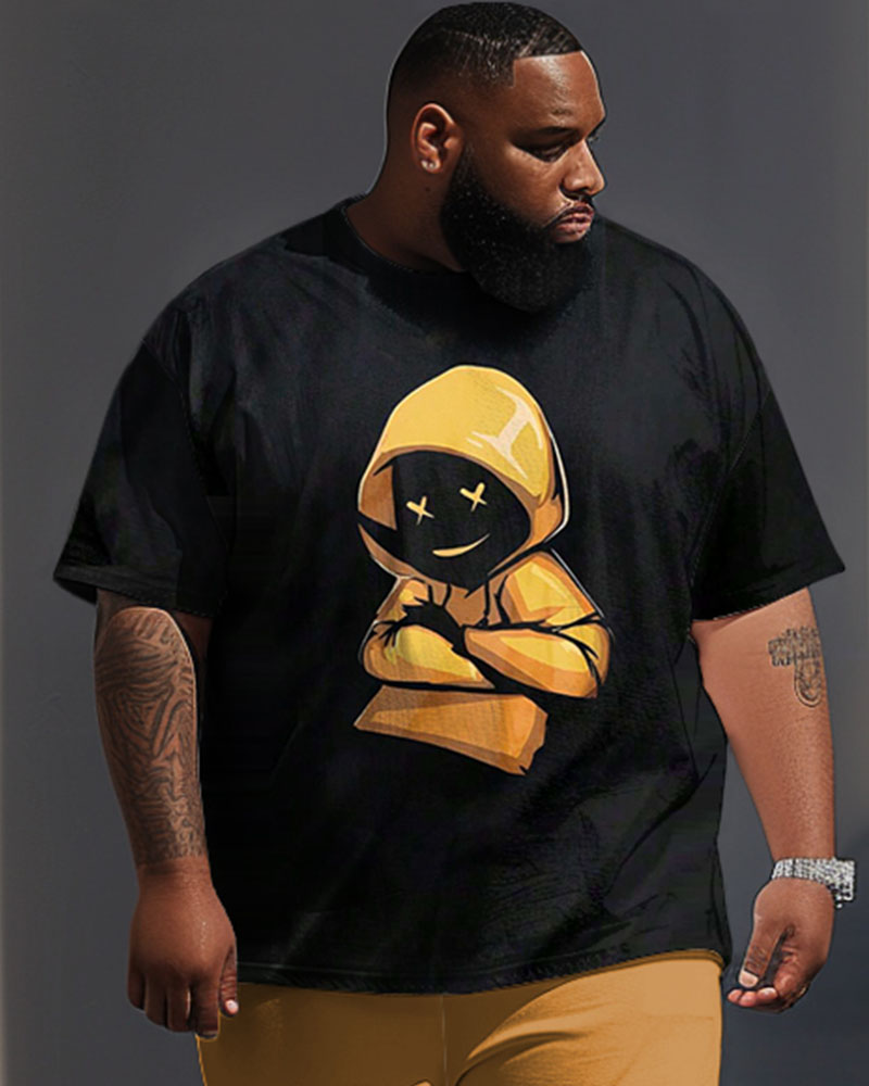 Men's Large Casual Yellow Cartoon Characters Printed T-Shirt Trousers Suit