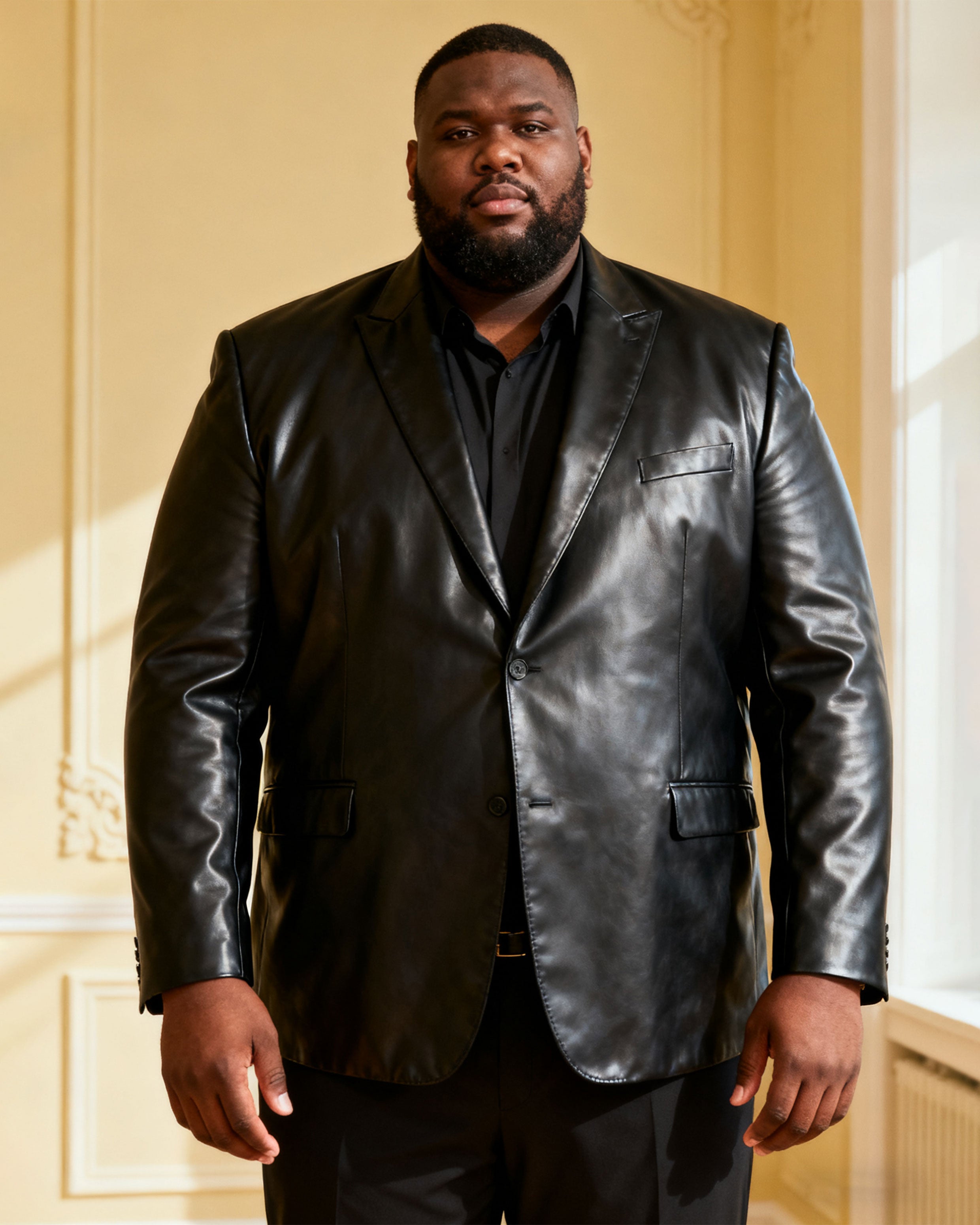 Men's Plus Size Black Waterproof Soft Leather-Resistant Suit Jacket Coat