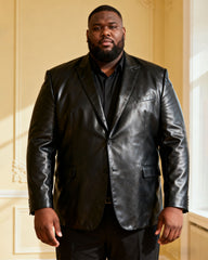 Men's Plus Size Black Waterproof Soft Leather-Resistant Suit Jacket Coat