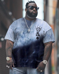 Big Men's Street Casual Tie Dye Contrast K Letter Print T-Shirt Trousers Set