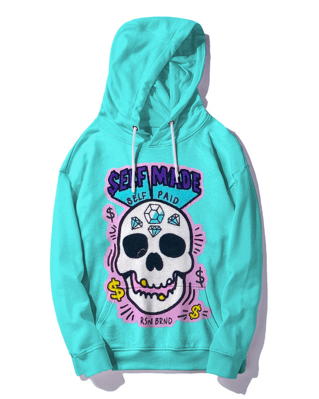 Men's Big and Tall Casual Hip Hop Blue Pink Skull Hoodie Two-Piece Set