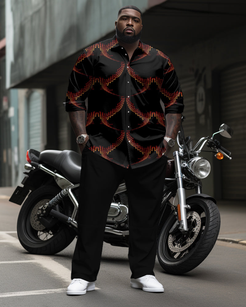 Men's Big & Tall Retro Irregular Geometric Long Sleeve Lapel Shirt 2 Piece Set