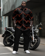 Men's Big & Tall Retro Irregular Geometric Long Sleeve Lapel Shirt 2 Piece Set