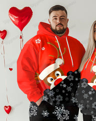 Couple Fashion Casual Big & Tall Auspicious Deer Pattern Snowflake Print Hoodie Set