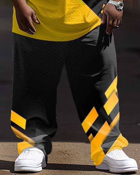 Men's Large Size Hip Hop Street Color Matching Retro Casual Two Piece Set