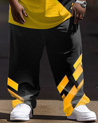 Men's Large Size Hip Hop Street Color Matching Retro Casual Two Piece Set