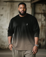 Big & Tall Men's Black Khakis Gradient Lightning Pattern Long Sleeve T-shirt