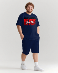 Success Starts with Never Giving Up Men's Big and Tall Simple Lettering Short Sleeve T-shirt Shorts Set