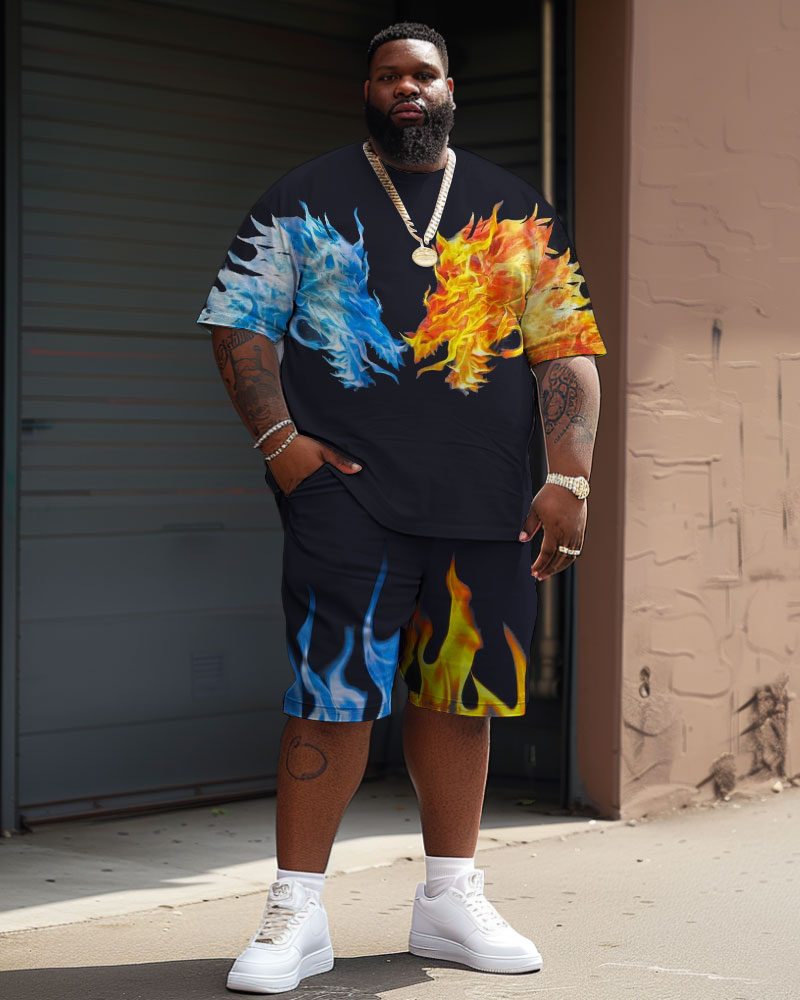 Street Casual Flame Contrast Ssangyong Print Large Men's Suit