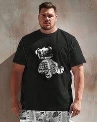 Men's Plus Size Street Casual Newspaper Bear Print T-Shirt Shorts Suit