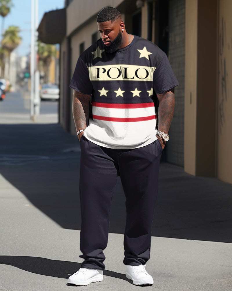 Sports Star POLO Big Men's  Short-Sleeved Trousers Casual Two-Piece Set