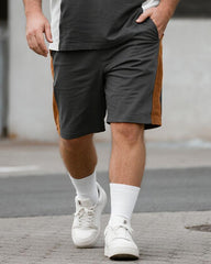 Big & Tall Men's Dark Gray Patchwork B Letter Printed Round Neck Short Sleeve T-Shirt Shorts Suit