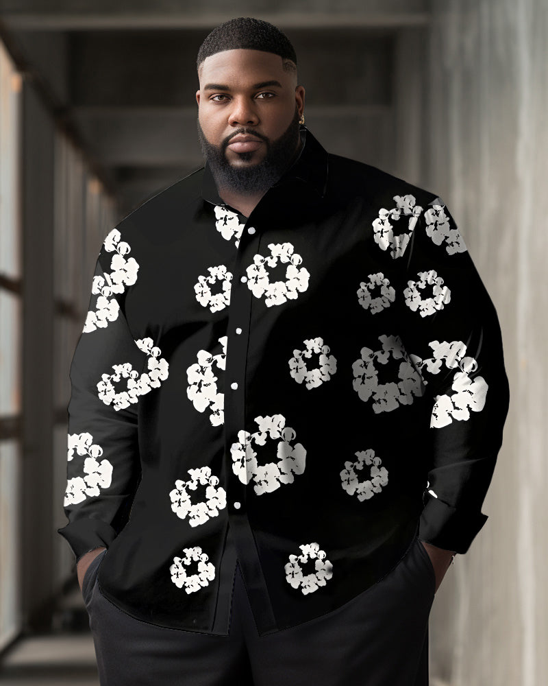Big Men's Denim Tears Street Style Floral Lapel Long Sleeve Shirt