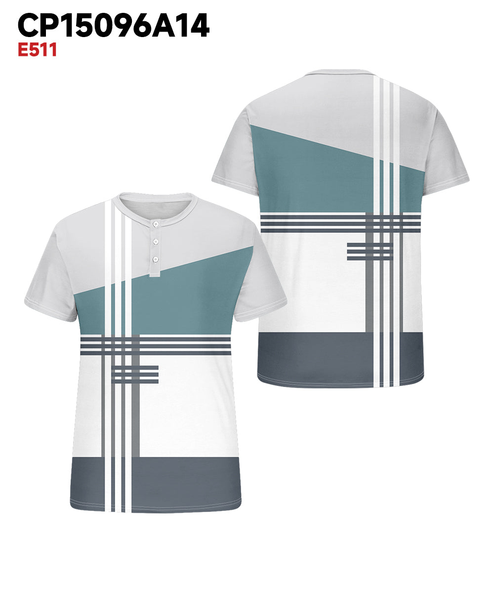 Men's Plus Size Daily Casual Blue White Grey Striped Geometric Print Henry Collar Button Short Sleeve T-Shirt