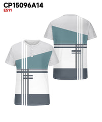 Men's Plus Size Daily Casual Blue White Grey Striped Geometric Print Henry Collar Button Short Sleeve T-Shirt