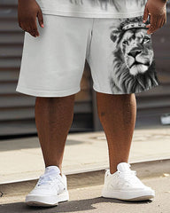 Men's Big and Tall Street Casual Lion King Print T-Shirt Shorts Set