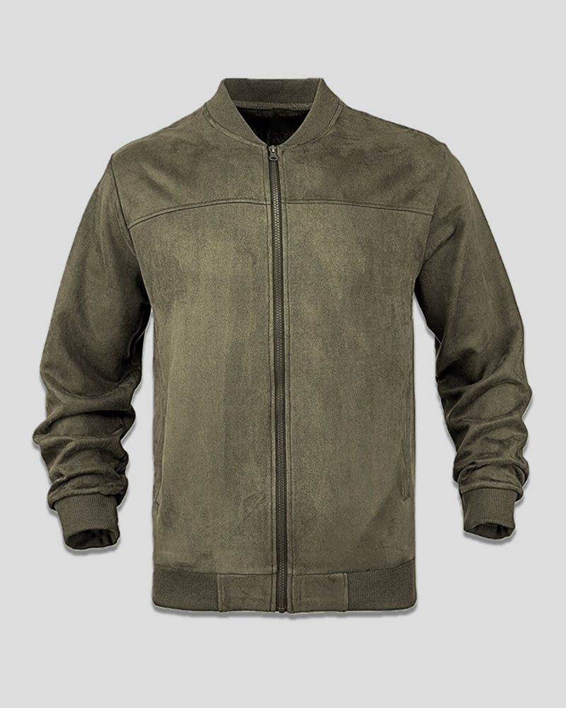 S-3XL Men's Suede Jacket Zip Long Sleeve Cardigan Jacket