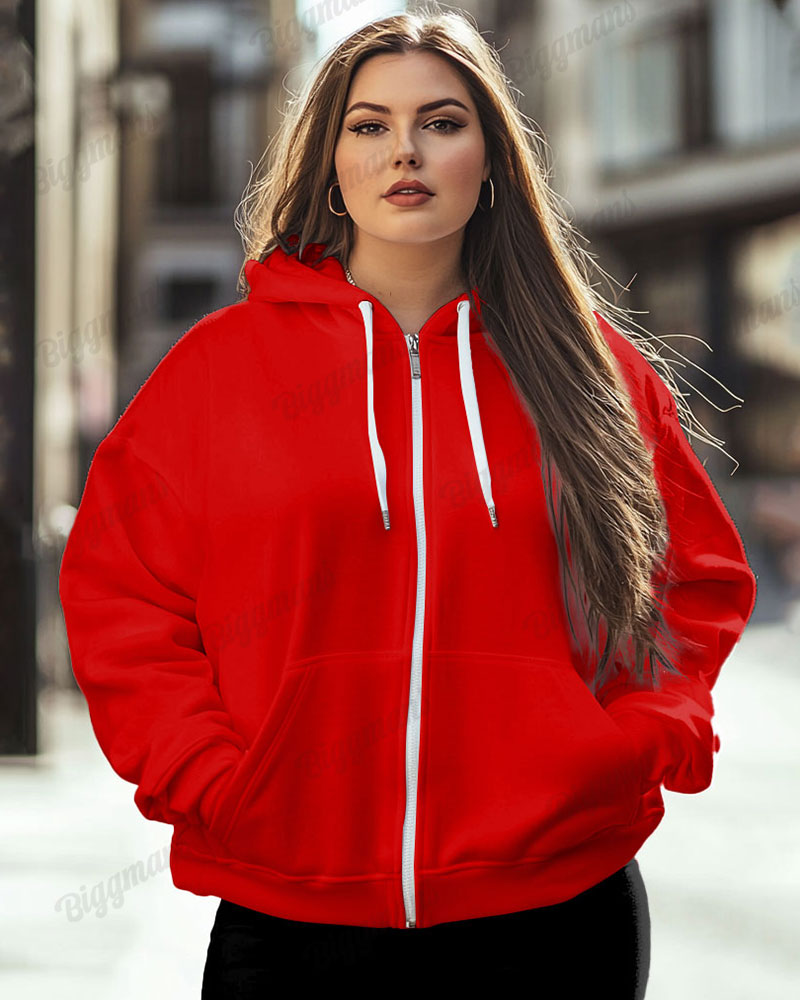 Women's Big and Tall Fashion Solid Color Casual Long Sleeve Zipper Hoodie