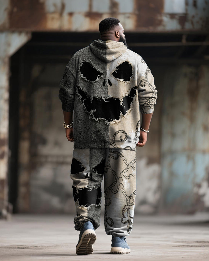 Big & Tall Men's Halloween Khakis Skull Face Contrast Stitching Print Hoodie Suit