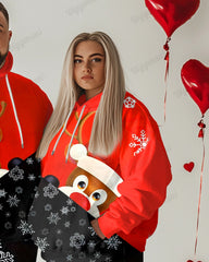Couple Fashion Casual Big & Tall Auspicious Deer Pattern Snowflake Print Hoodie Set