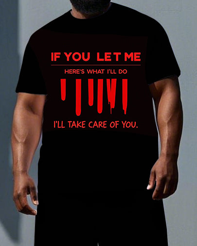 Big & Tall Men's Punk Theme Bold Letters IF YOU LET ME Print Outdoor Short-Sleeve T-shirt 2-Piece Set